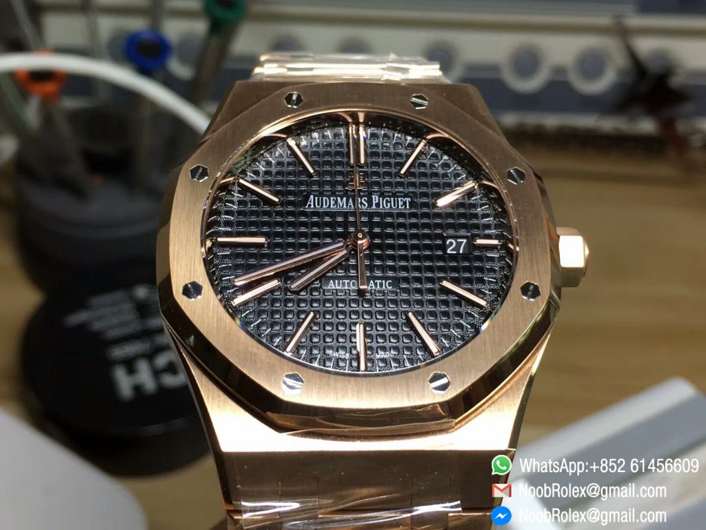 AP Royal Oak 41mm 15400 Rose Gold Black Textured Dial on Rose Gold ...