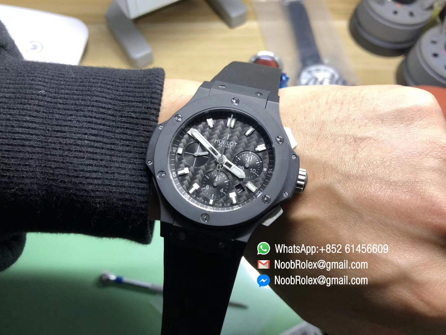 Big Bang Evolution Full Ceramic Case Carbon Fiber Dial On Rubber Strap HUB4104 HBB V6 Factory Top Copy Watch Noob Watch The Best Swiss Replica Watches from China Noob Factory