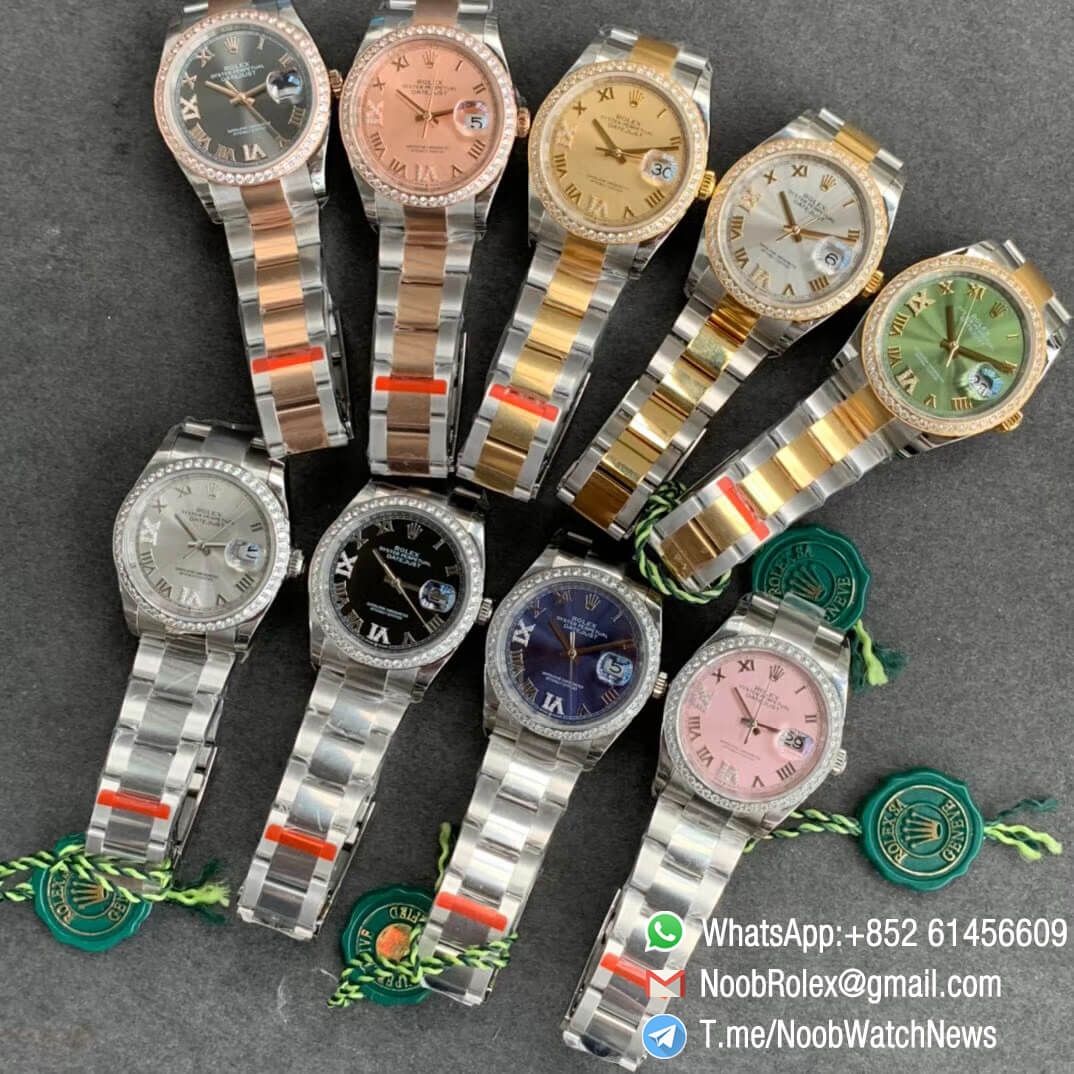 Ewf Clone Datejust 36 1262 Steel Case Yellow Gold Bezel With Diamonds Green Dial With Roman Markers On Two Tone Oyster Bracelet A3235 Noob Watch The Best Swiss Replica Watches