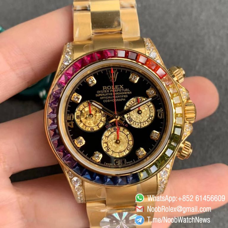 Fake Rolexes Daytona 116595RBOW Full Rose Gold Rainbow Crystal Bezel ...