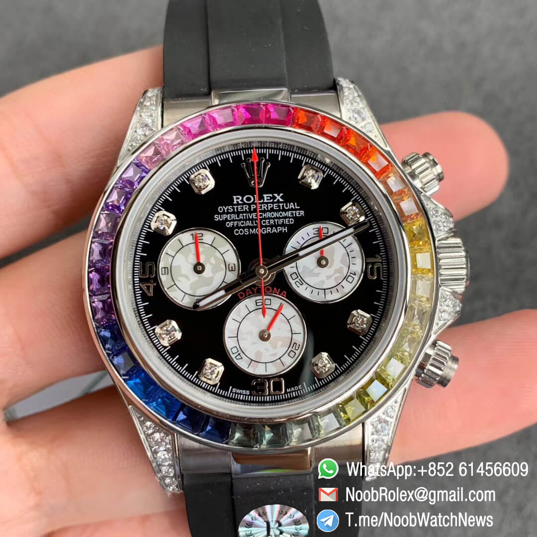 Daytona 116599RBOW Steel Case with Diamonds Rainbow Crystal Bezel Black ...