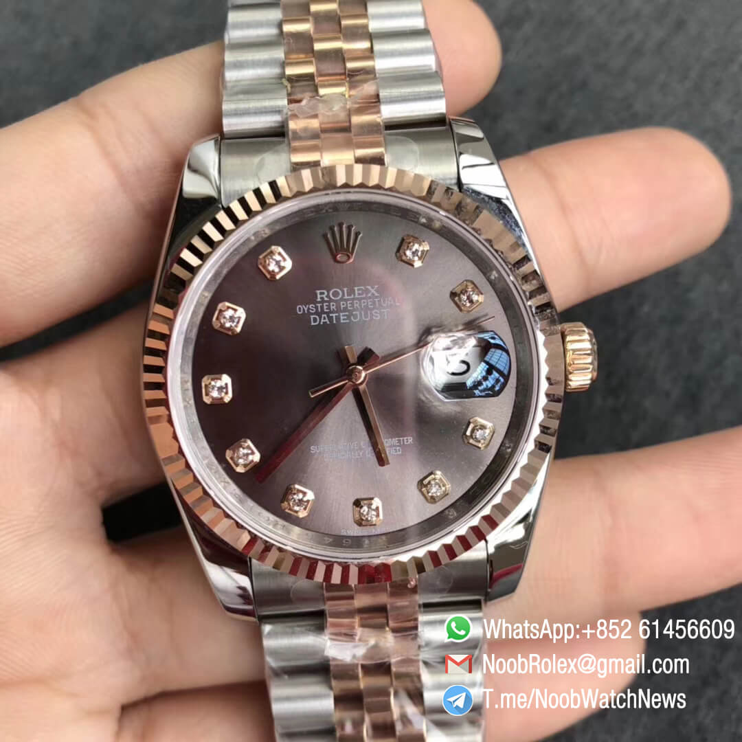 Noob Rolexes DateJust 36 126233 Two Tone 904L Steel 14K Rose Gold