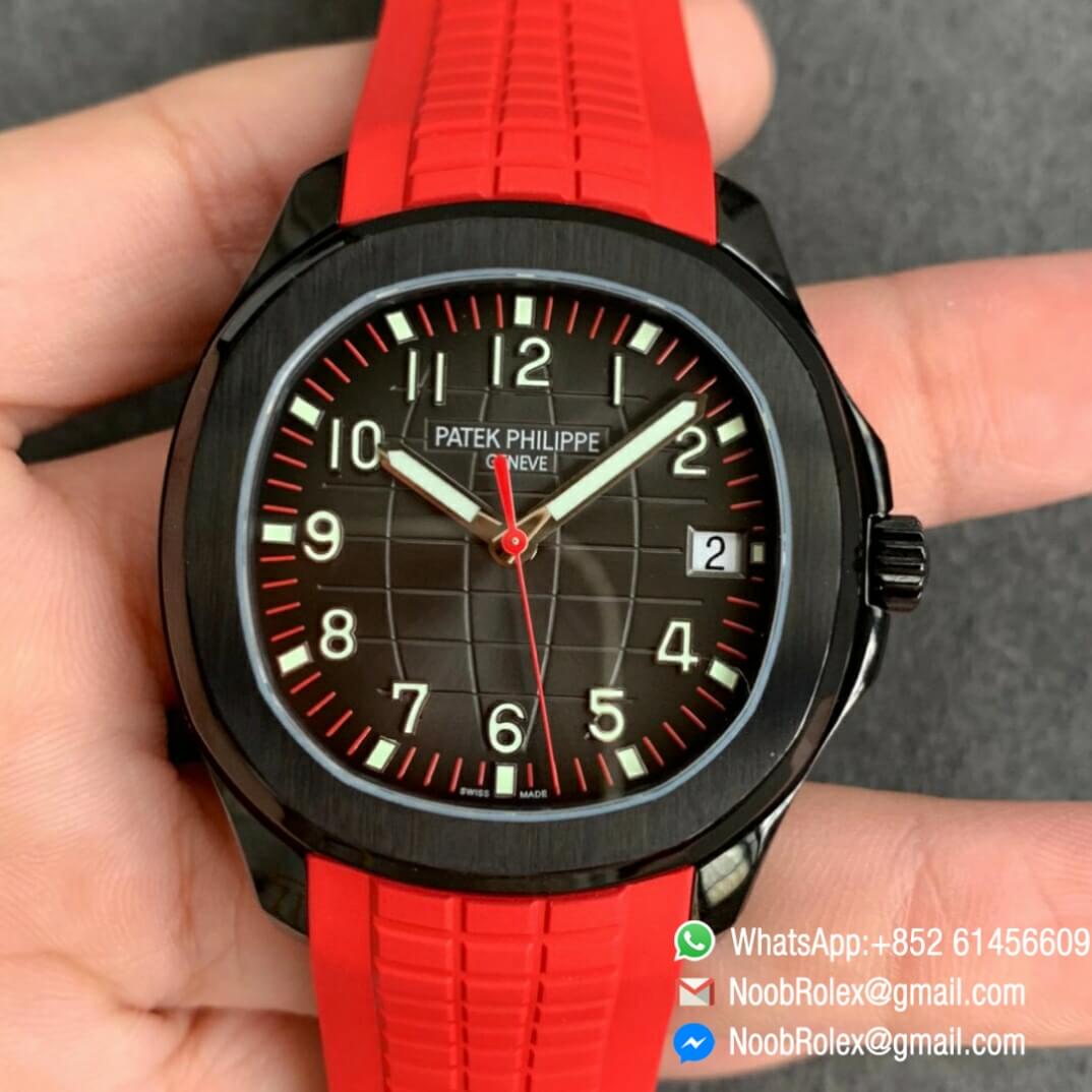 Noob Watch Time Zf Superclone Patek Philippe Aquanaut Black Venom Dlc Black Dial On Red Rubber Strap 324cs Noob Watch The Best Swiss Replica Watches From China Noob Factory