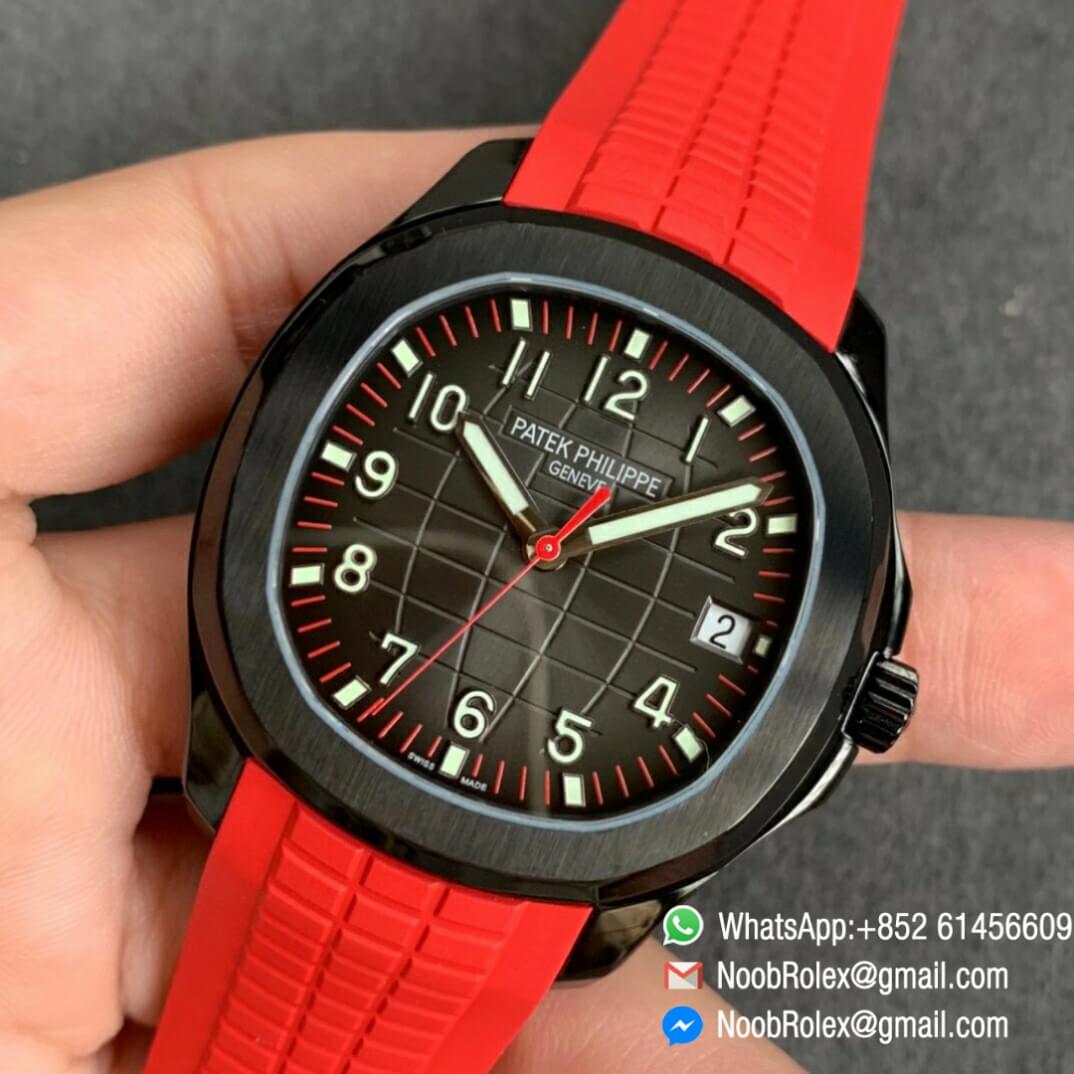 Noob Watch Time Zf Superclone Patek Philippe Aquanaut Black Venom Dlc Black Dial On Red Rubber Strap 324cs Noob Watch The Best Swiss Replica Watches From China Noob Factory